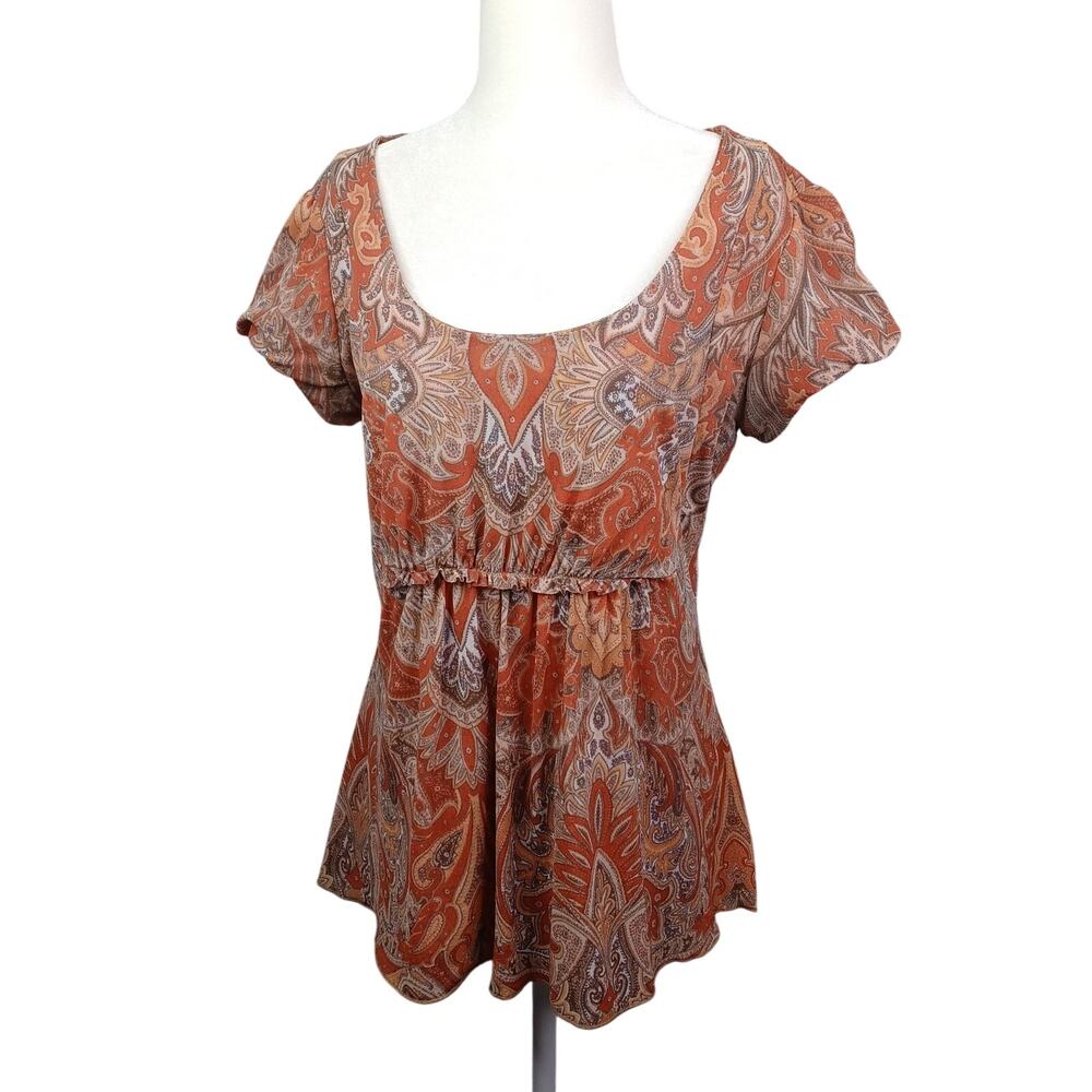 Vintage Y2K Cha Cha Vente Babydoll Top Women L Orange Mesh Retro Hippie Grunge